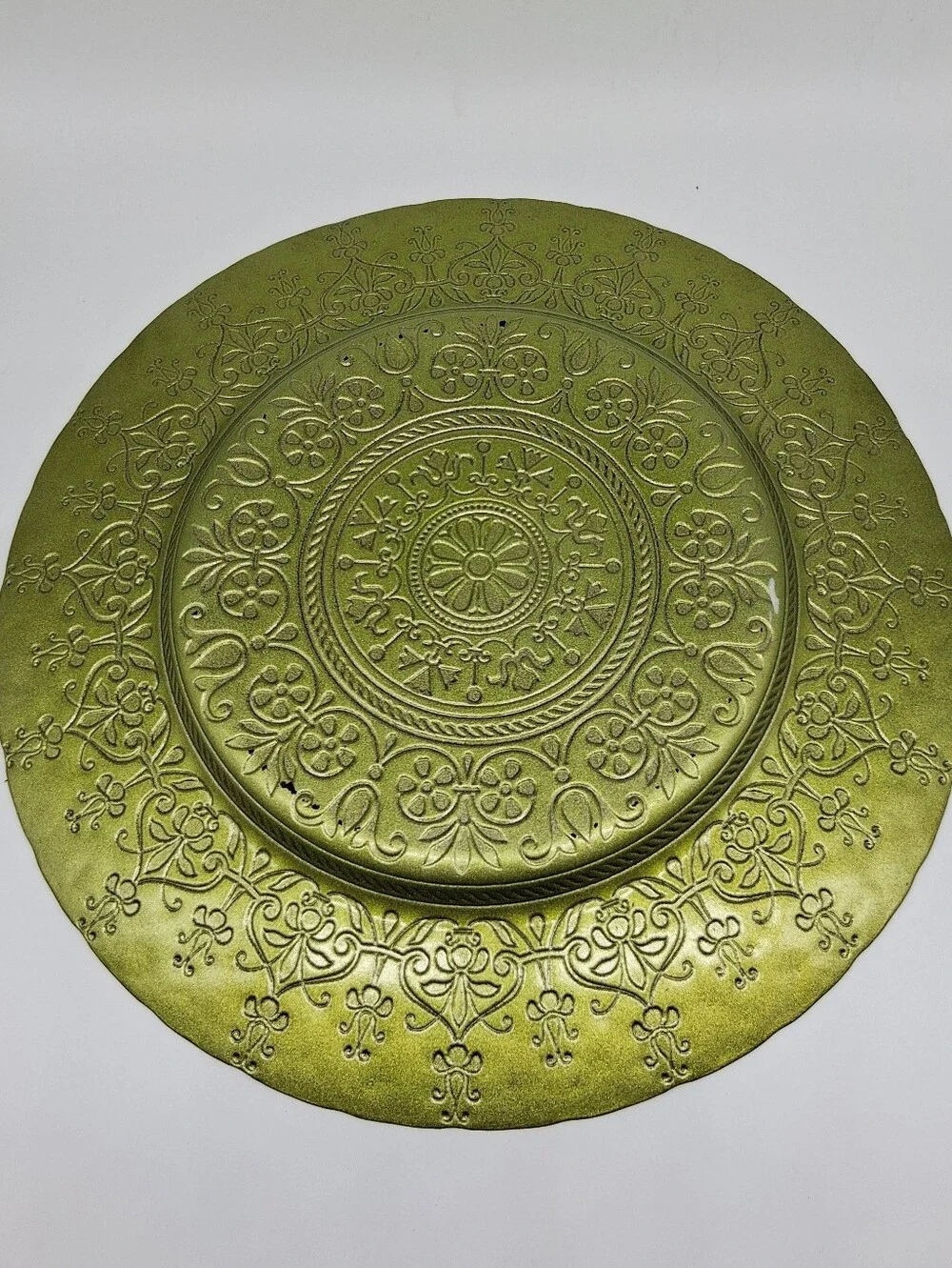 15.5 in. Large Decorative Floral Pattern Glass Server Platter Plate